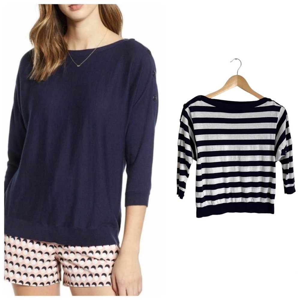 1901 Women’s 3/4 Sleeve Boatneck Striped Sweater XS Navy White